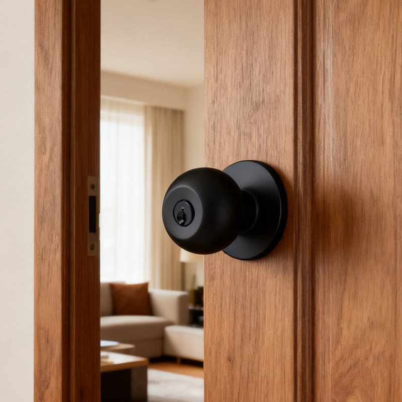 Black Round Door Knob Lock 607 ET BLK