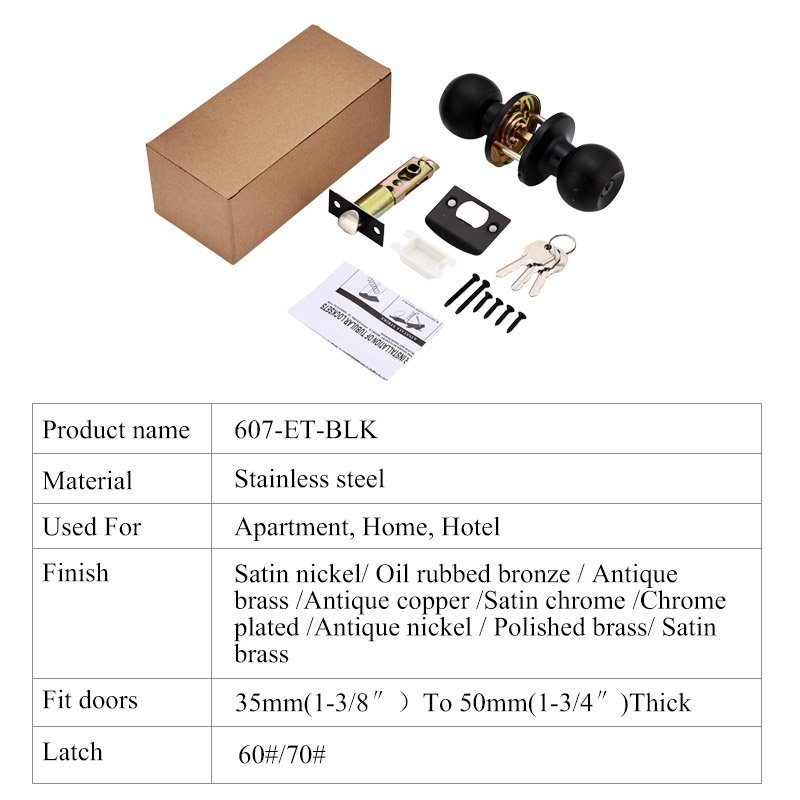 Black Round Door Knob Lock 607-ET-BLK