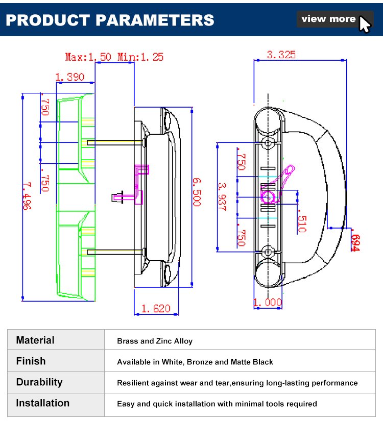 HC-2900-Al-2 sliding door handle set detail