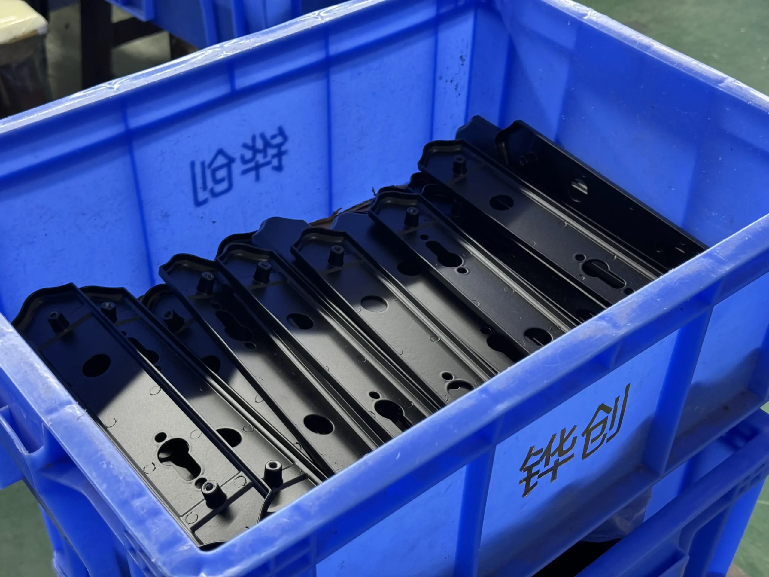 Black metal handle plates for door and window hardware manufacturing