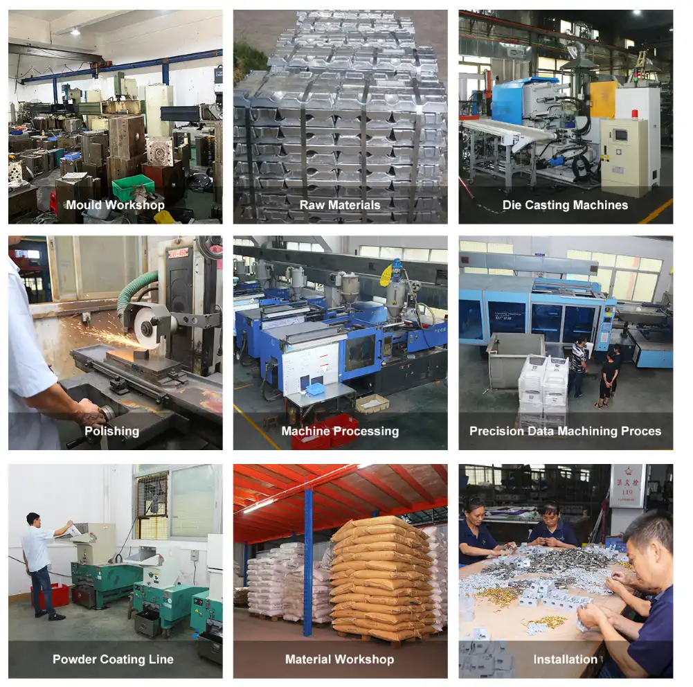 Sliding door hardware manufacturing process including mould workshop, die casting, machining, polishing and assembly