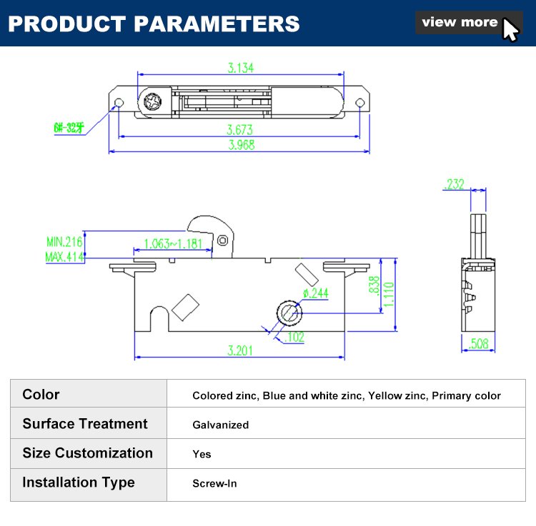 HC-MXGS-01-S sliding door lock body, yellow zinc finish
