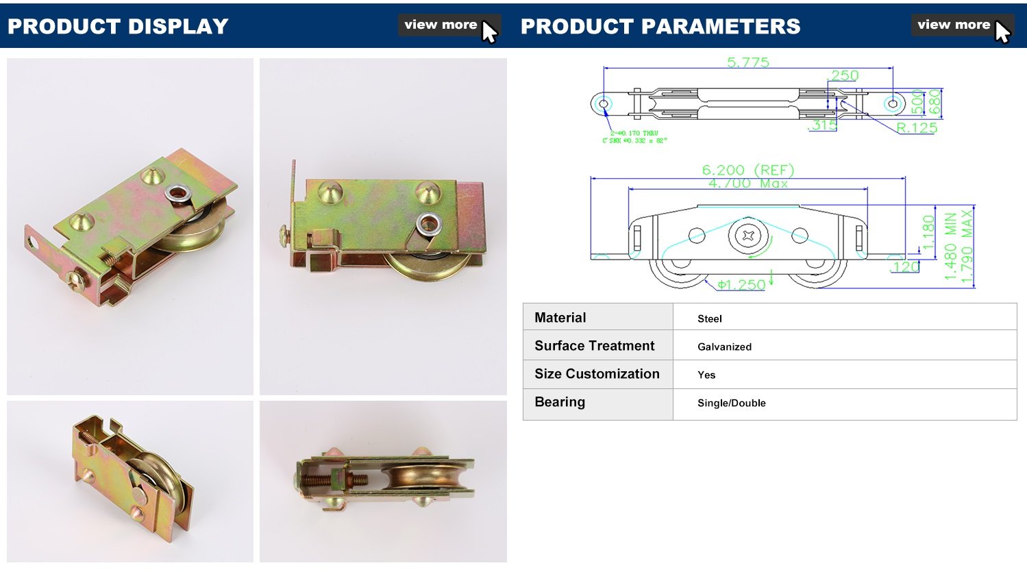 Close up of HC-F4658-S Sliding Roller Assembly mechanics