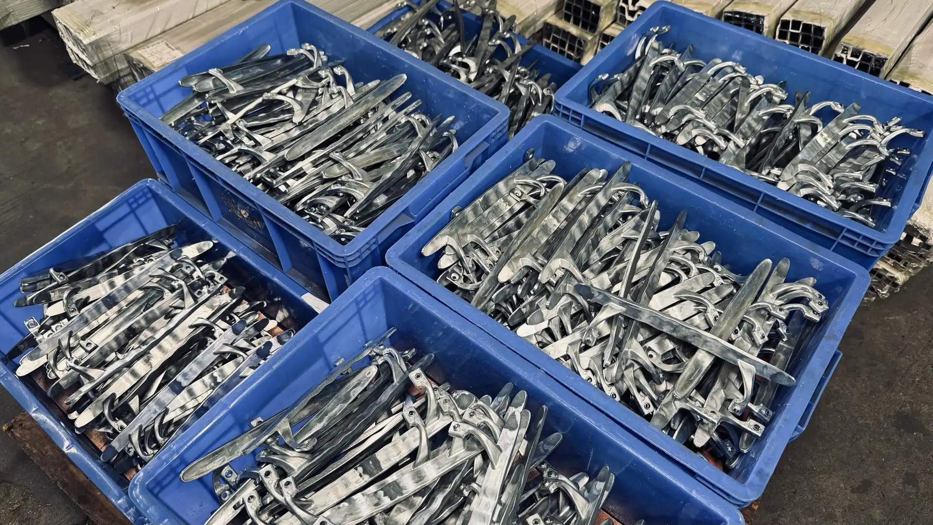 Stamped sliding door lock faceplate semi finished components ready for electroplating