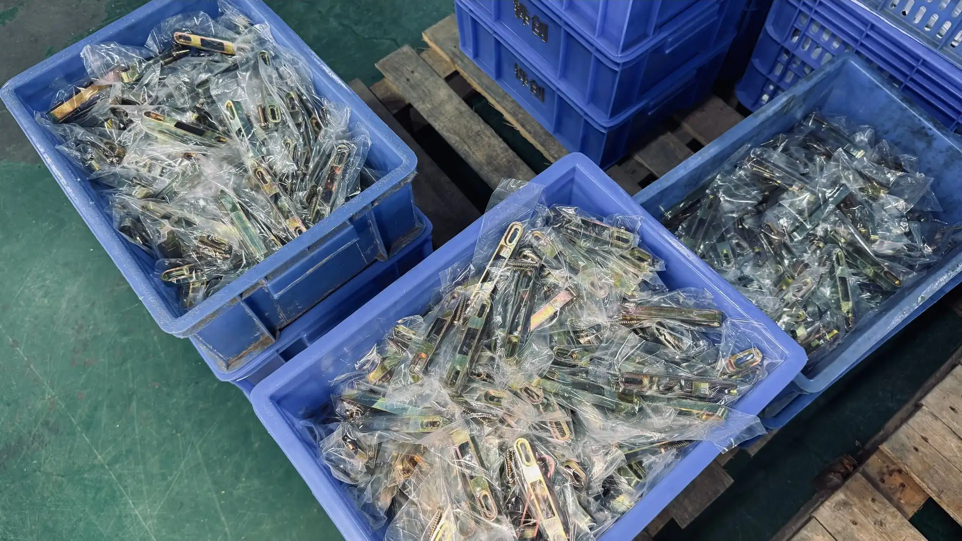 Finished window hardware architectural components in export standard protective packaging