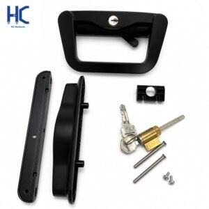 Complete Australian sliding patio door lock set HC-210DK with D-handle, cylinder, and 304 keeper