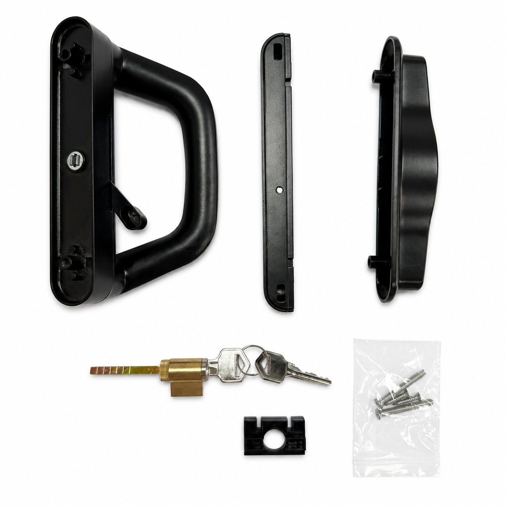 Australian style sliding patio door lock handle set with key cylinder and keeper