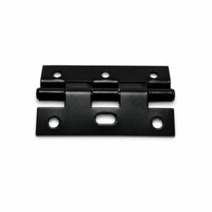 Horizontal elevation view of matte black iron security door hinge