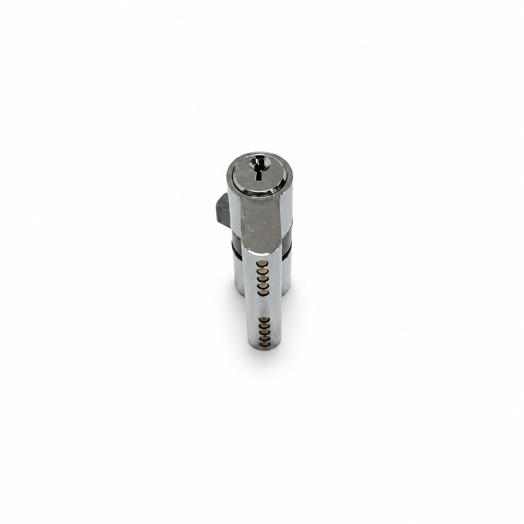 Keyway view of a screen door cylinder barrel showing pin tumbler entry